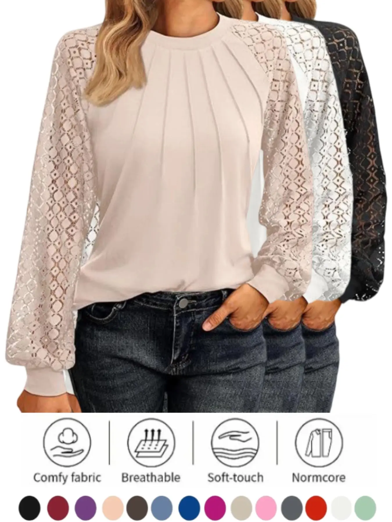 Women's Long Sleeve Shirt with Lace Top, Casual Autumn Knitwear, Stylish and Comfortable, Perfect for Daily Wear
