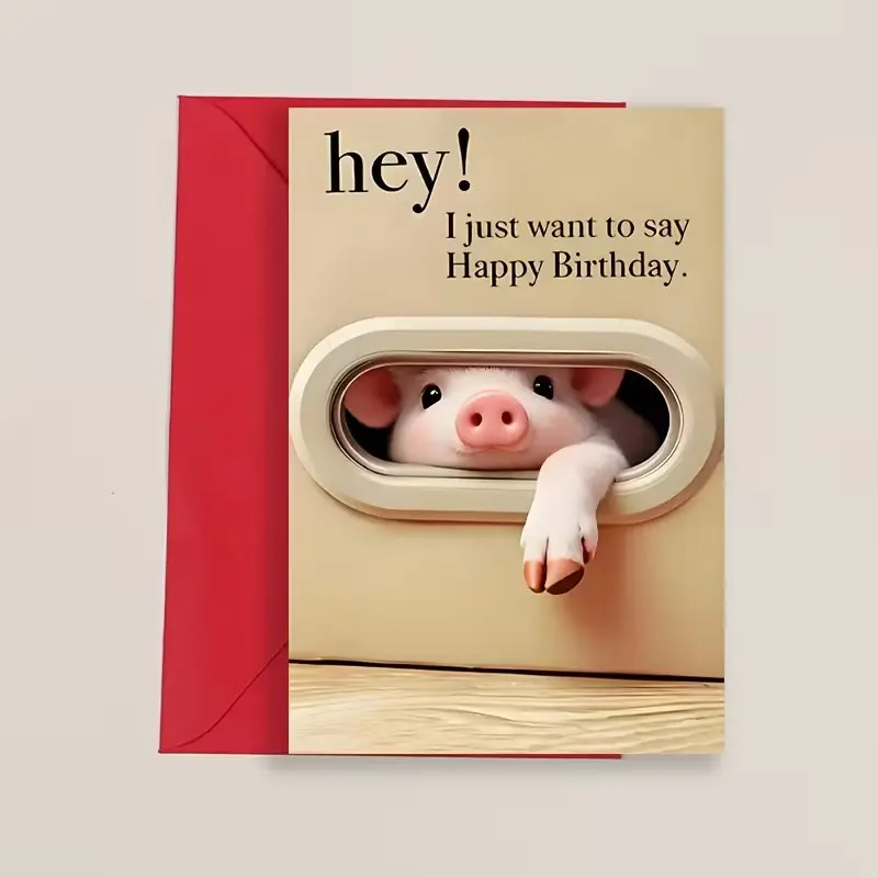 Cute Pig Happy Birthday Card with Envelope, Adorable Peekaboo Pig Animal Design, Funny Greeting Card for Friends, Family and Animal Lovers, Unique Birthday Gift Card