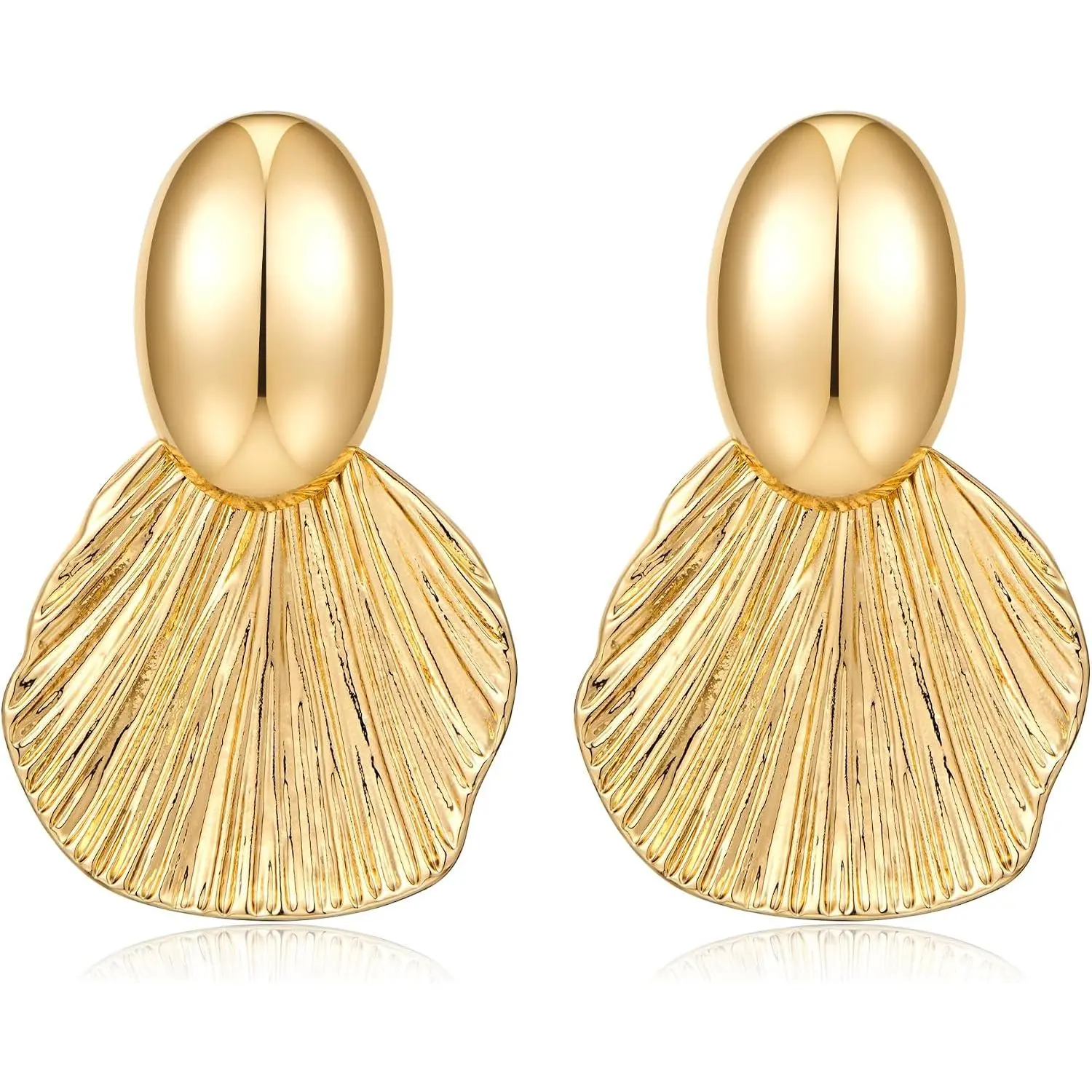 Plated Earrings Dangle Chunky Fan-shaped Earrings Shell Earring for Women Two-Tone Fashion Statement