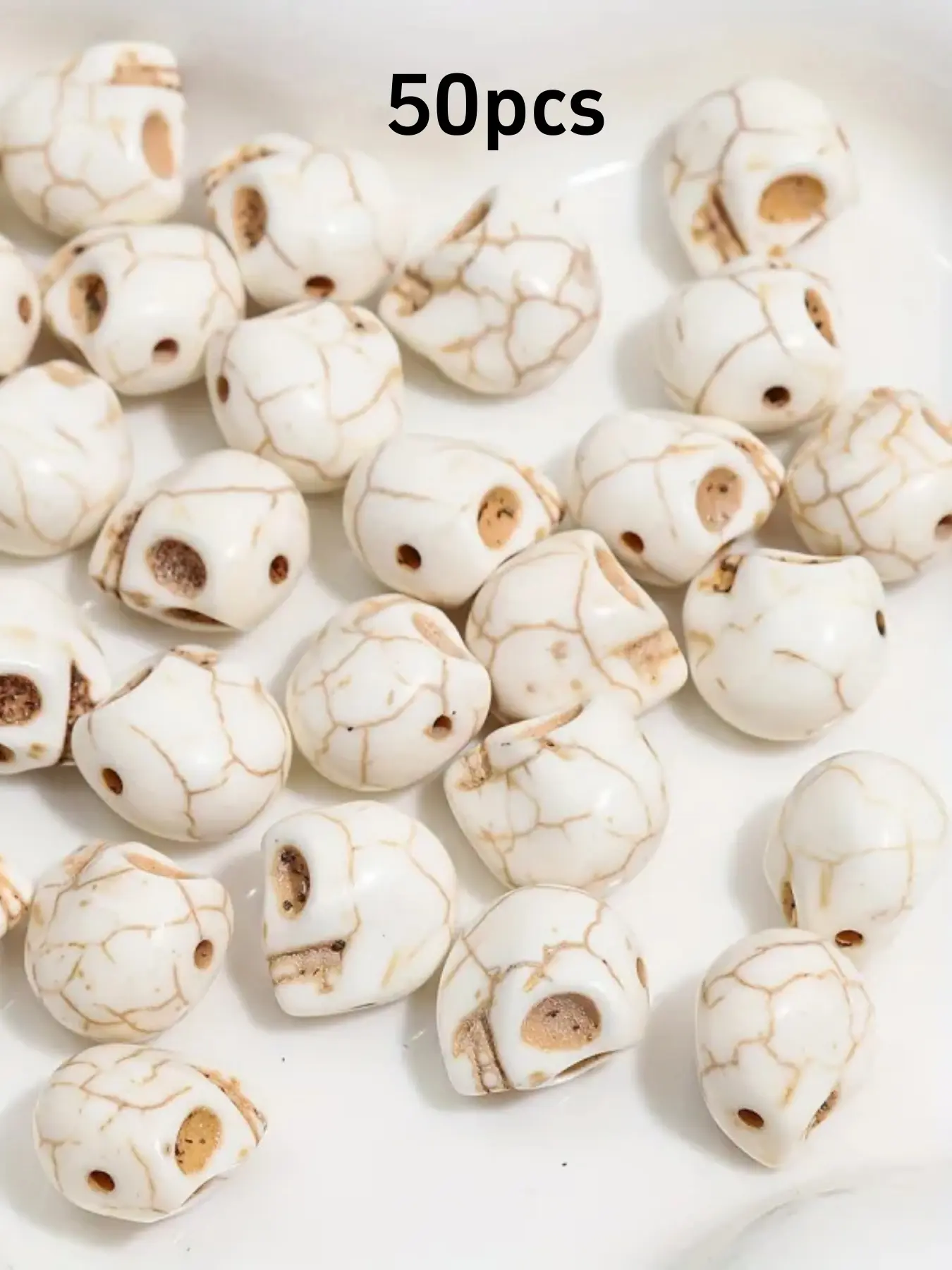 50pcs White Skull Howlite Beads Natural Stone Loose Beads for Jewelry Making DIY Beading Accessories Bracelet Necklace Halloween Craft Supplies Accessories Gift