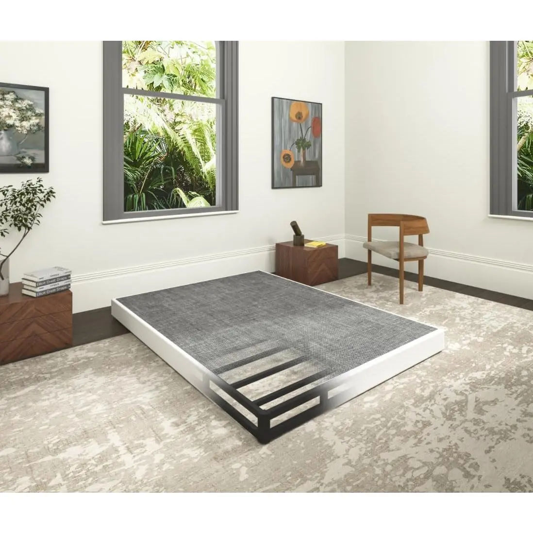 5 Inch Heavy Duty Metal Box Spring King Size, Low Profile King Mattress Foundation Bed Base, 3000 lbs Weight Capacity, Easy Assembly, Easy Clean Fabric Cover, Black