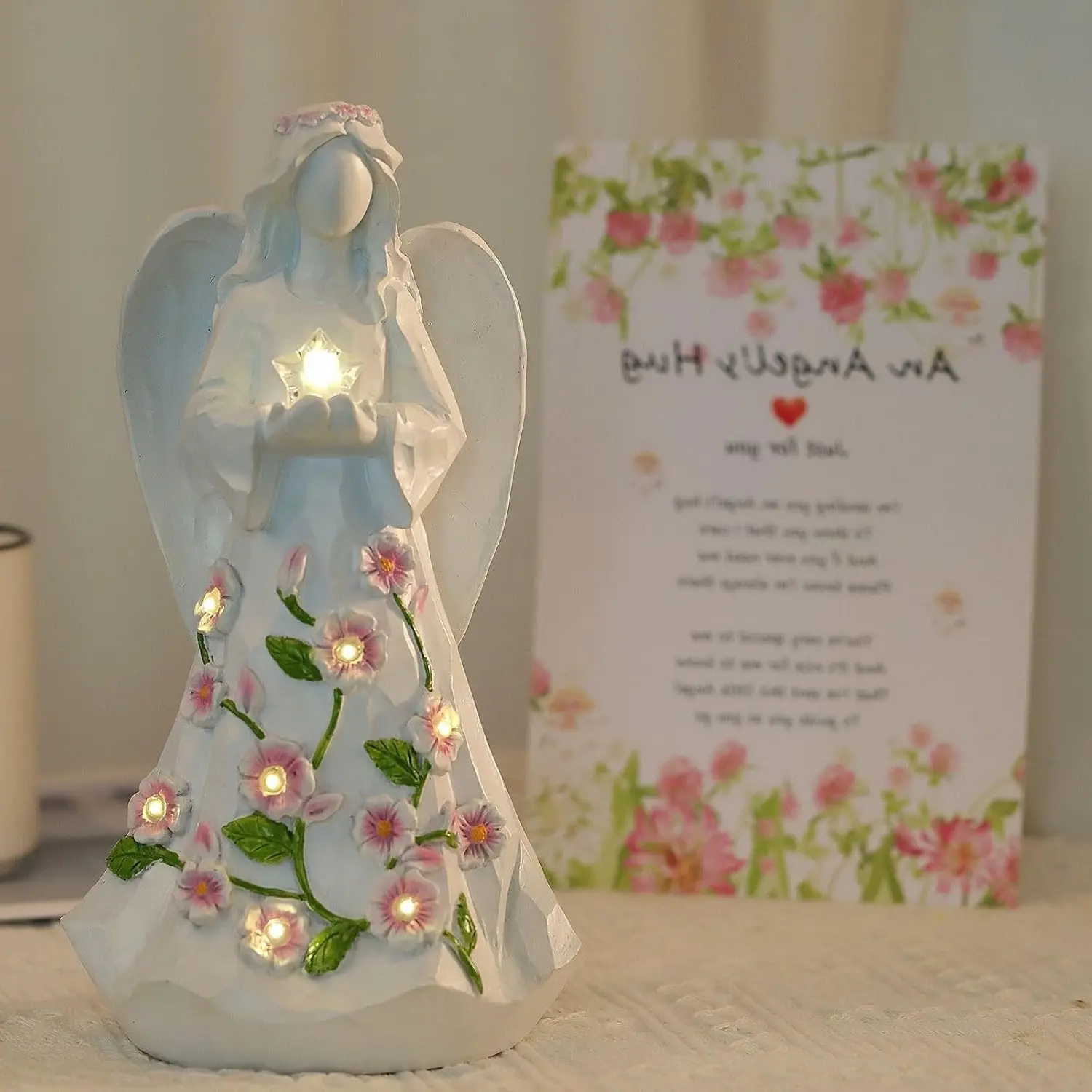 Guardian Angel Resin Figurine with Star Light Battery Operated Gift DecorGift
