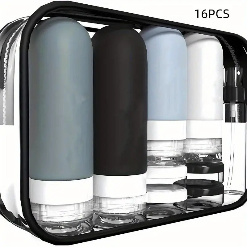 16-Piece Silicone Travel Bottle Set, Leakproof Airtight Reusable Containers, Triple Seal Design, Portable Bathroom Kit for Shampoo, Soap, Lotion