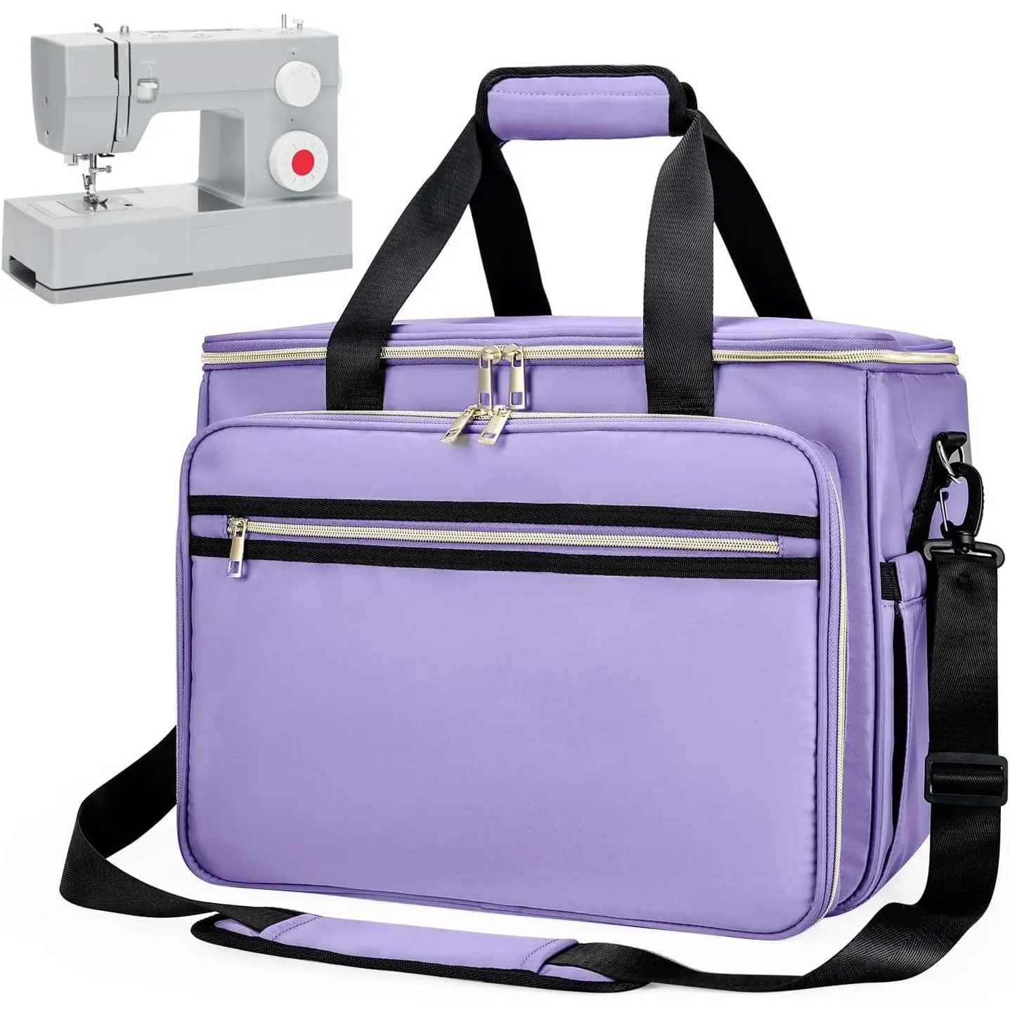 Sewing Machine Carrying Case with Removable Bottom Padding, Fits Most Standard Sewing Machines, Stores Sewing Accessories, Compatible with Singer Brother Janome, Purple (Bag Only)