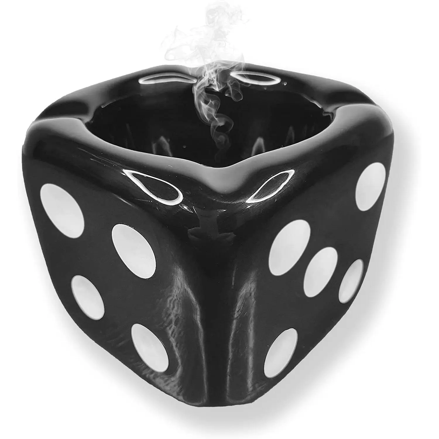Premium Ceramic Dice Ashtray - Black | Cool Cigarette Ashtray Gift for Smokers, Indoor Outdoor Patio Retro Desktop Decor, Fancy Cute Home AshtrayGift
