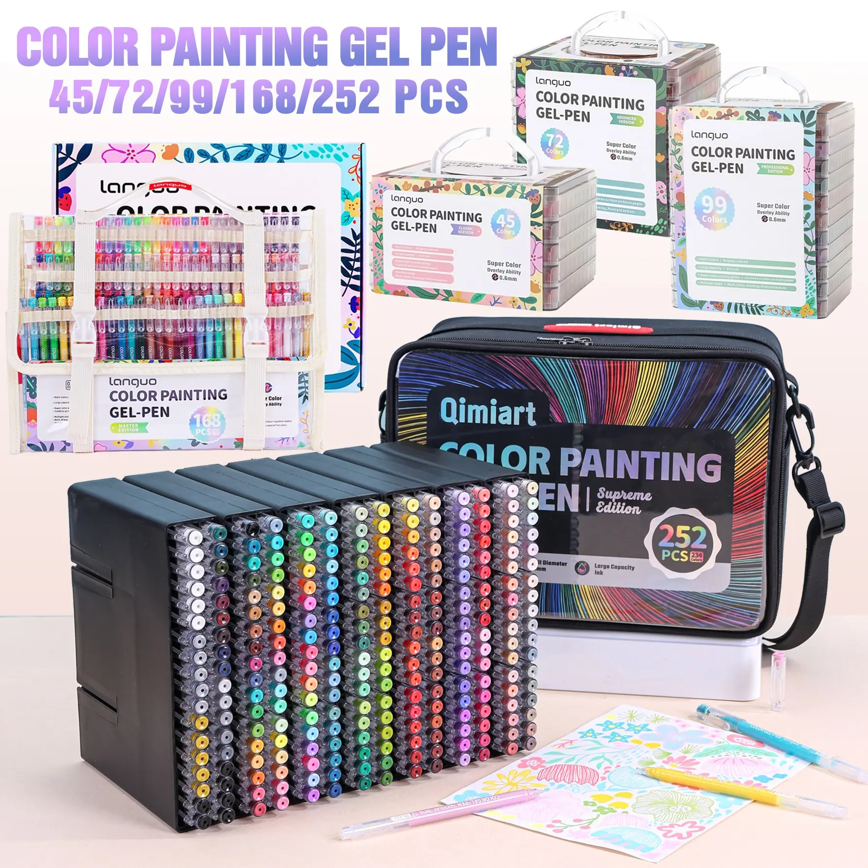 Languo 45/72/99/168/252 Color Drawing Pens Set, Neutral Markers, Student Highlighter, Art Anime Comic Brushes, Layerable, Heart Pattern, Back-To-School Essential