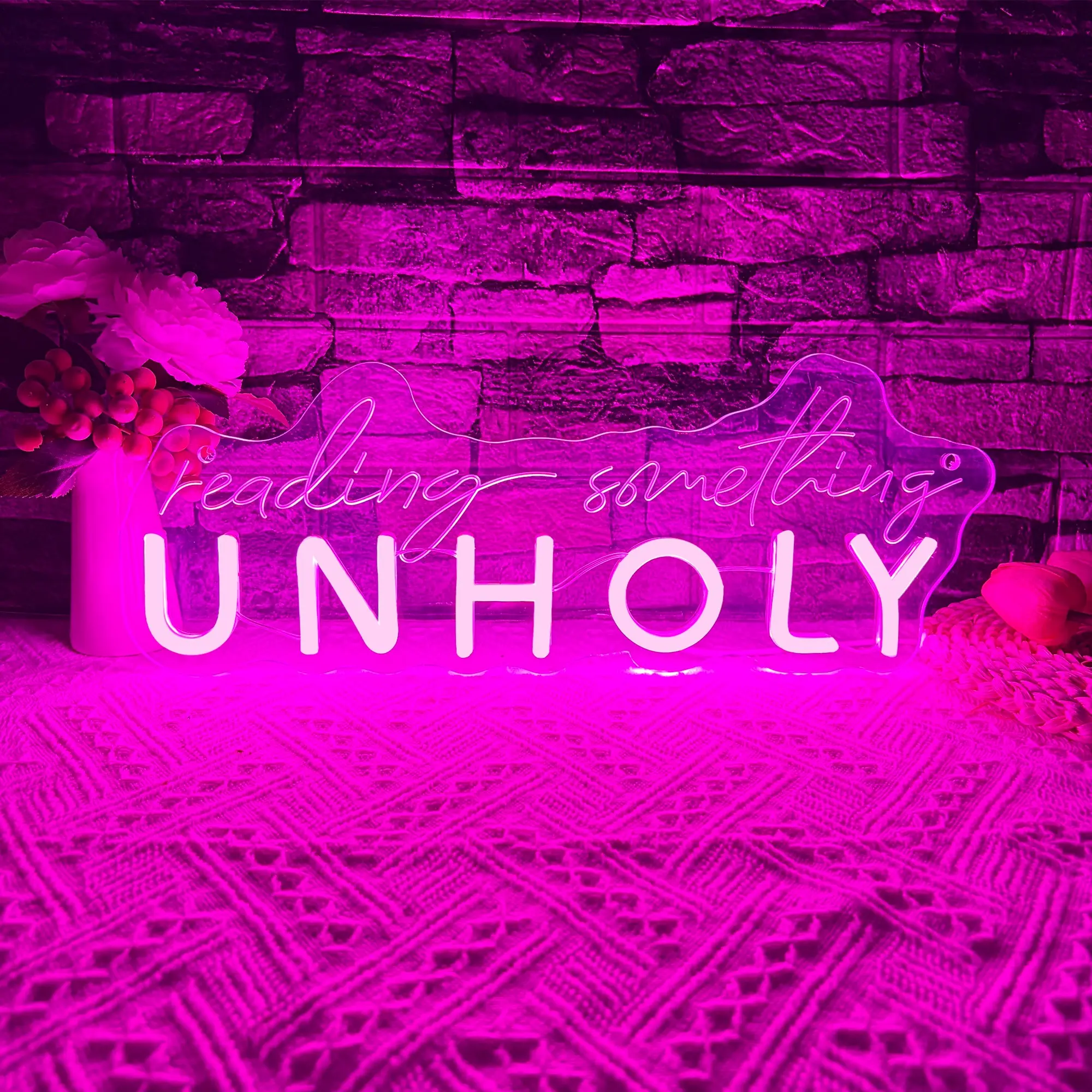 Reading Something Unholy Neon Sign, USB Powered Dimmable LED Neon Light Book Themed Wall Decor, For Reading Room Bedroom Themed Room Wall Decor, Gift For Book Lovers(17.7 * 5.9 In)
