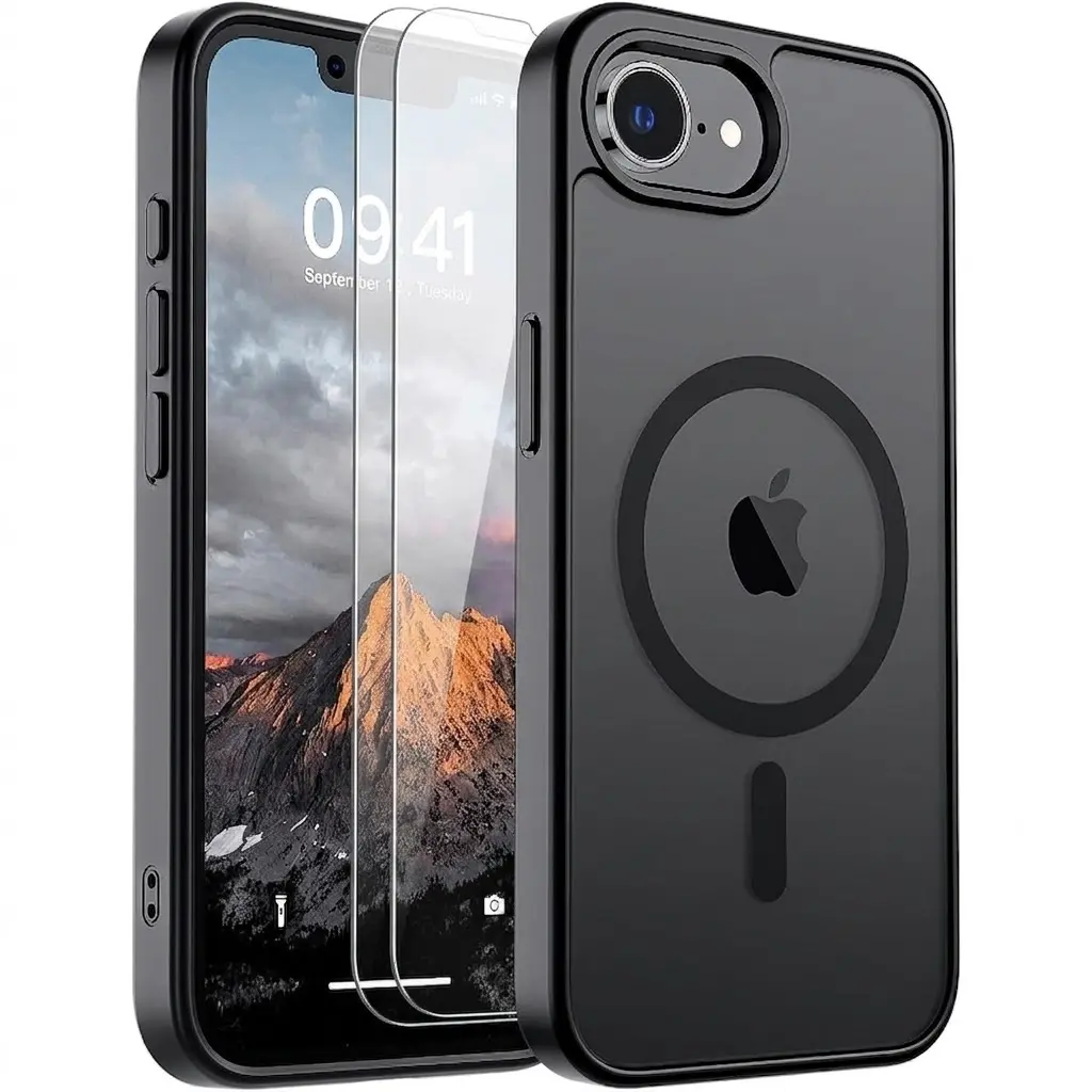 3pcs [1 Cellphone Case with 2X Clear Screen Protectors]: Magnetic for iPhone 17e/16e Case Case Protective Smartphone Cover, Drop Protection Slim Translucent Matte Shockproof with Anti-Fingerprint Phone Cover