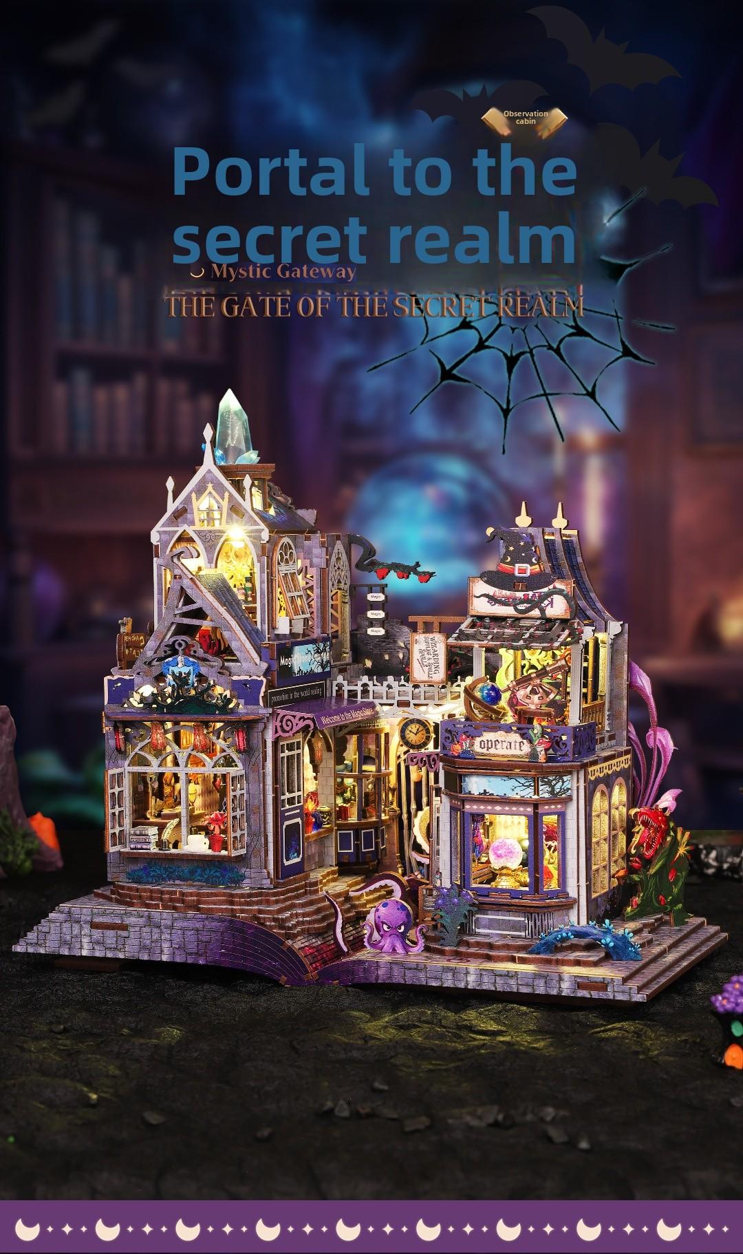 Magic Gate DIY Book Nook Kit - 3D Wooden Puzzle Miniature House with  Light| Enchanted Library Bookshelf Decor| Perfect Creative Gift for Hobbyists & Magic Fans