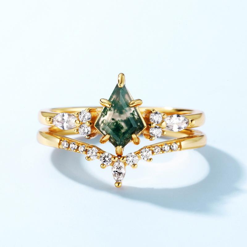 Tarnish Resistant S925 Sterling Silver Moss Agate Ring Chunky Gold Plated Women Vintage Statement Ring Elegant Green Moss Stone Jewelry Gift Tarnish Resistant S925 Sterling Silver Moss Agate Ring Chunky Gold Plated Women Vintage Statement Ring Elegant Green Moss Stone Jewelry Gift