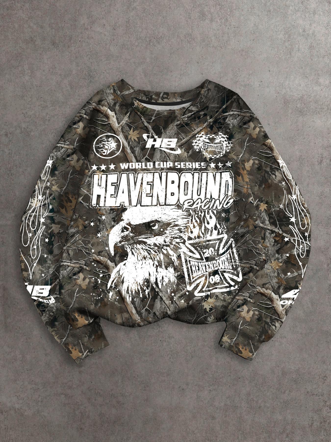 Unisex's All Over Plants Print Sweatshirt, Camouflage Streetwear, Regular Fit Casual Long Sleeve Round Neck Pullover for Fall & Winter, Unisex's Clothes for Daily Wear