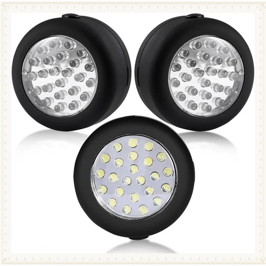 24 LED Round Magnetic Work Light Torch with Integrated Hanging Hook and Magnet, 3-Pack (Black)Gift