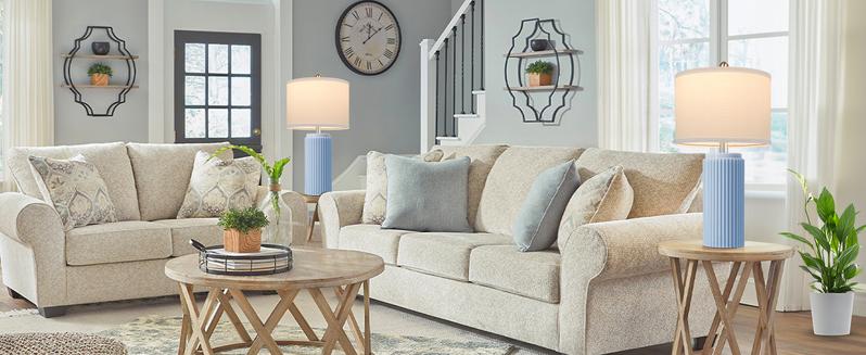 23.5’’ Farmhouse Table Lamps for Living Room Set of 2, Modern Elegant Ceramic Bedside Nightstand Lamps with White Linen Shade for Bedroom, Coastal Lamps Set for Study Home Office