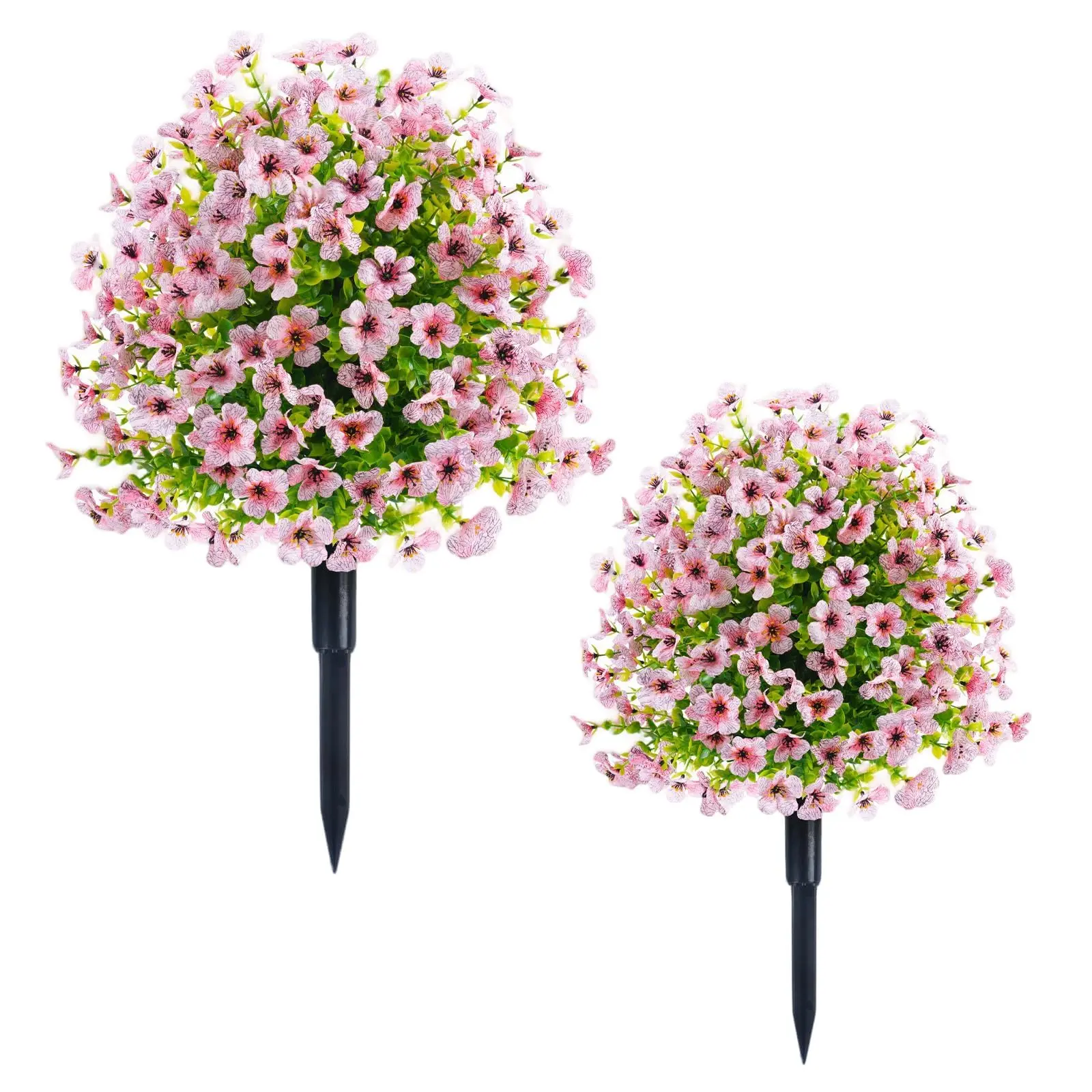 Garvee Set of 2 Outdoor Decorative Artificial Flowers with Ground Stakes, Made of UV-Resistant PVC and Fabric, Large Bouquet Ideal for Garden, Veranda, or Window, in Pink