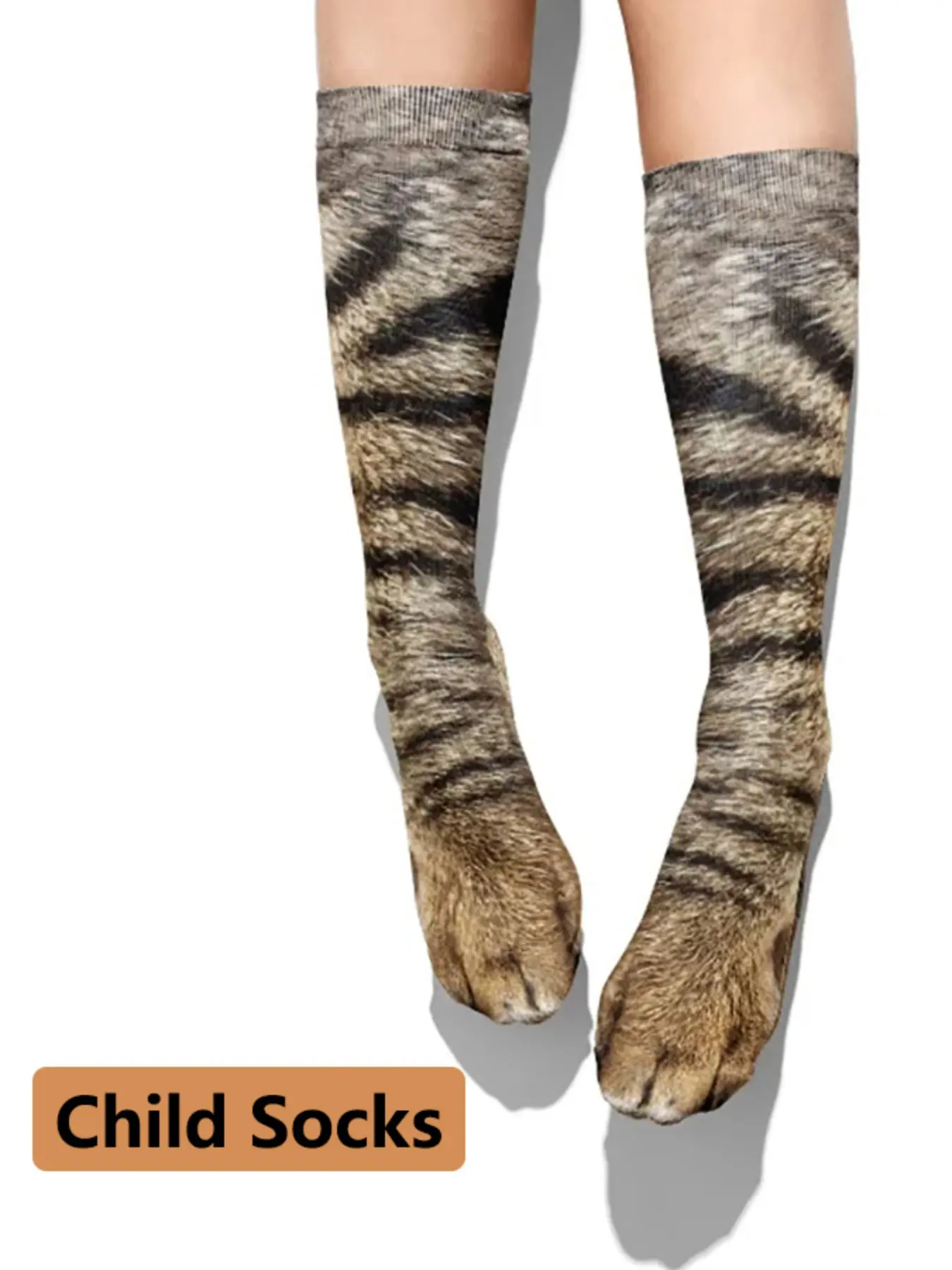 2 Pairs Funny Animal Print Crew Socks, Realistic Tiger Leopard Cat Paw Novelty Socks, Unisex Casual All Seasons Stockings