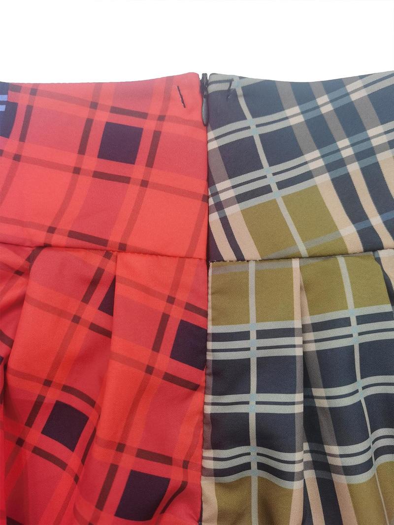 Women's Patchwork Plaid Print Zipper Shorts, Womenswear, Fashion Casual Shorts for Daily Outdoor Wear, Ladies Bottoms for Summer