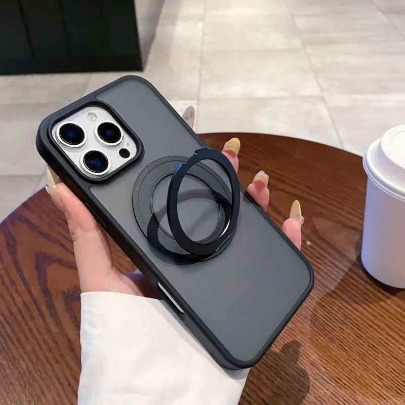 MagSafe Compatible 360 °   Rotatable Magnetic Ring Holder Phone Case for iPhone 17/16/15/14/13 Pro Max Air, Semi Transparent Matte TPU+PC Anti-Fingerprint Cover, Protection, Accessories