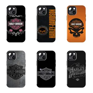 Black Texture Orange Skull Harley Graphic Cover Suitable for iPhone 17-11 Pro Max/Plus and  Samsung Galaxy S23-25