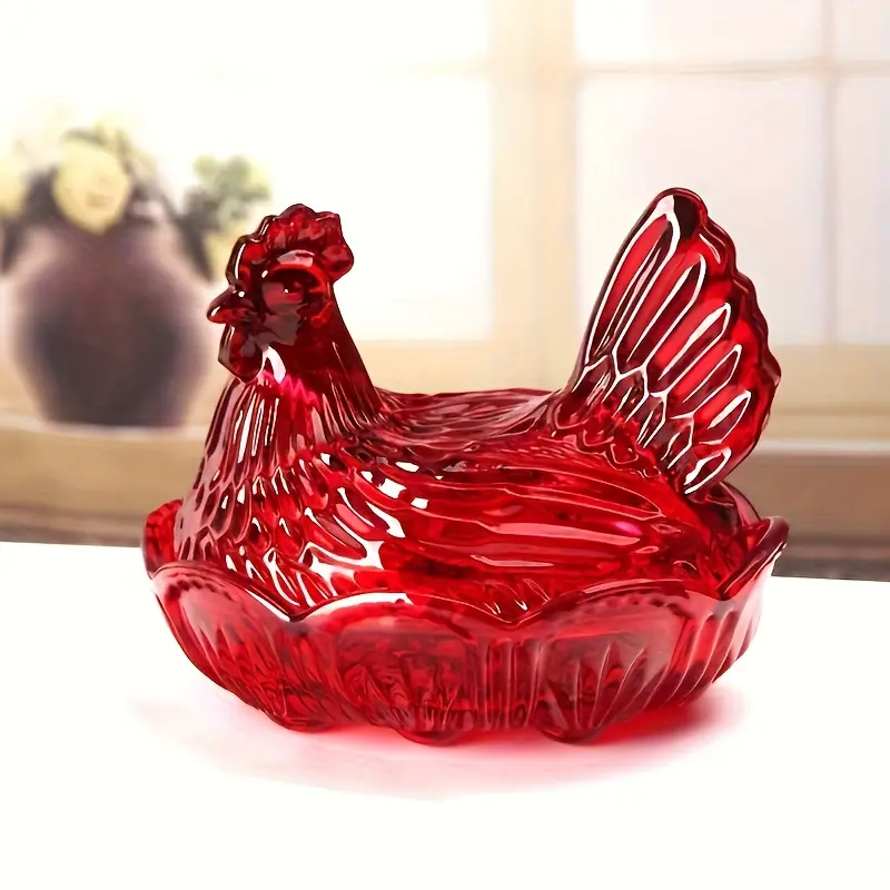 Exquisite and durable waterchicken crystal glass candy plate, garden style fruit plate with lid, candy bowl, colorful table dessert plate, snack bowl, egg plate, kitchen accessories, home living room decoration, lovers, Easter gifts