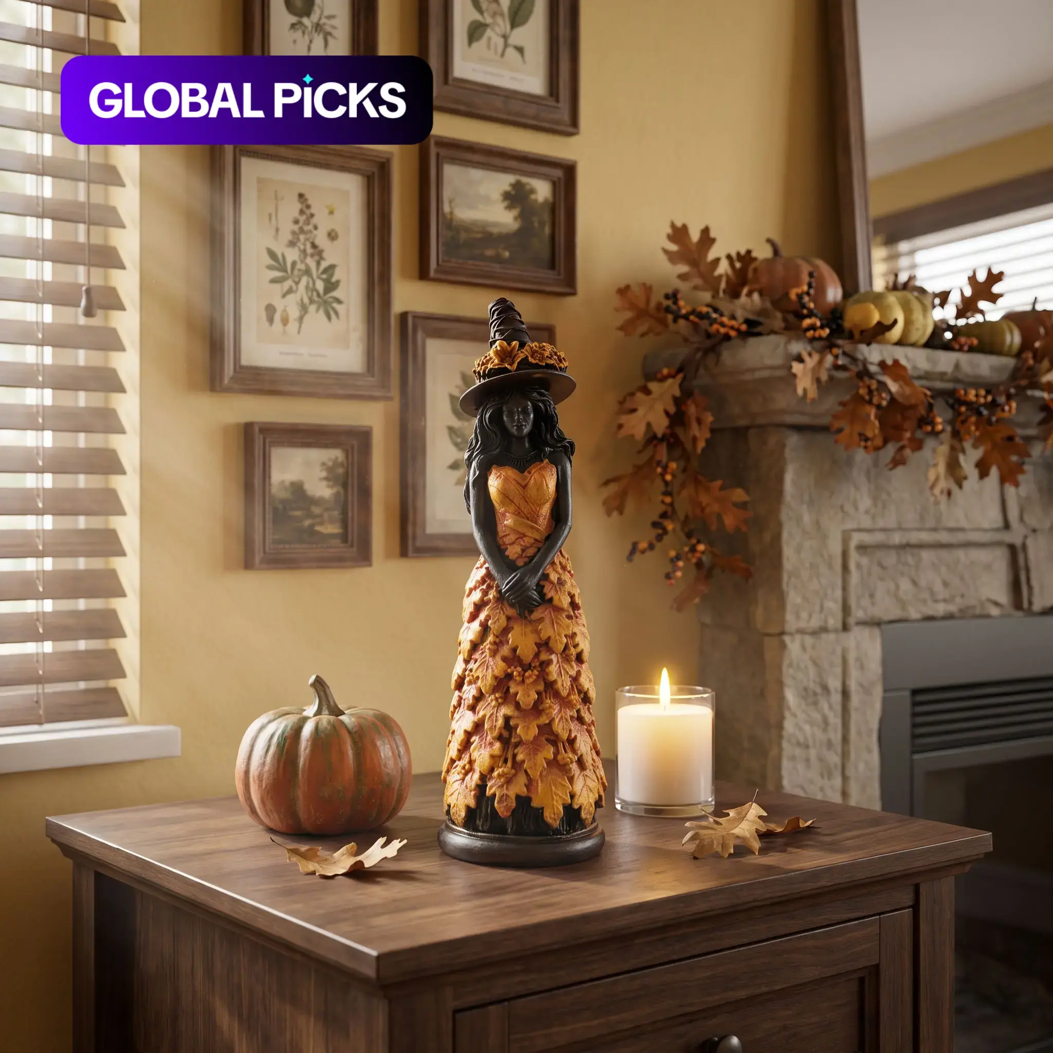 Autumn Witch Statue Ornament, Resin Figurine Statue, Resin Craft, Home Decor, Halloween Decoration, 1pc, Perfect for Seasonal Displays, Unique Art Piece, Dark Figure Decor #GLOBAL PICKS