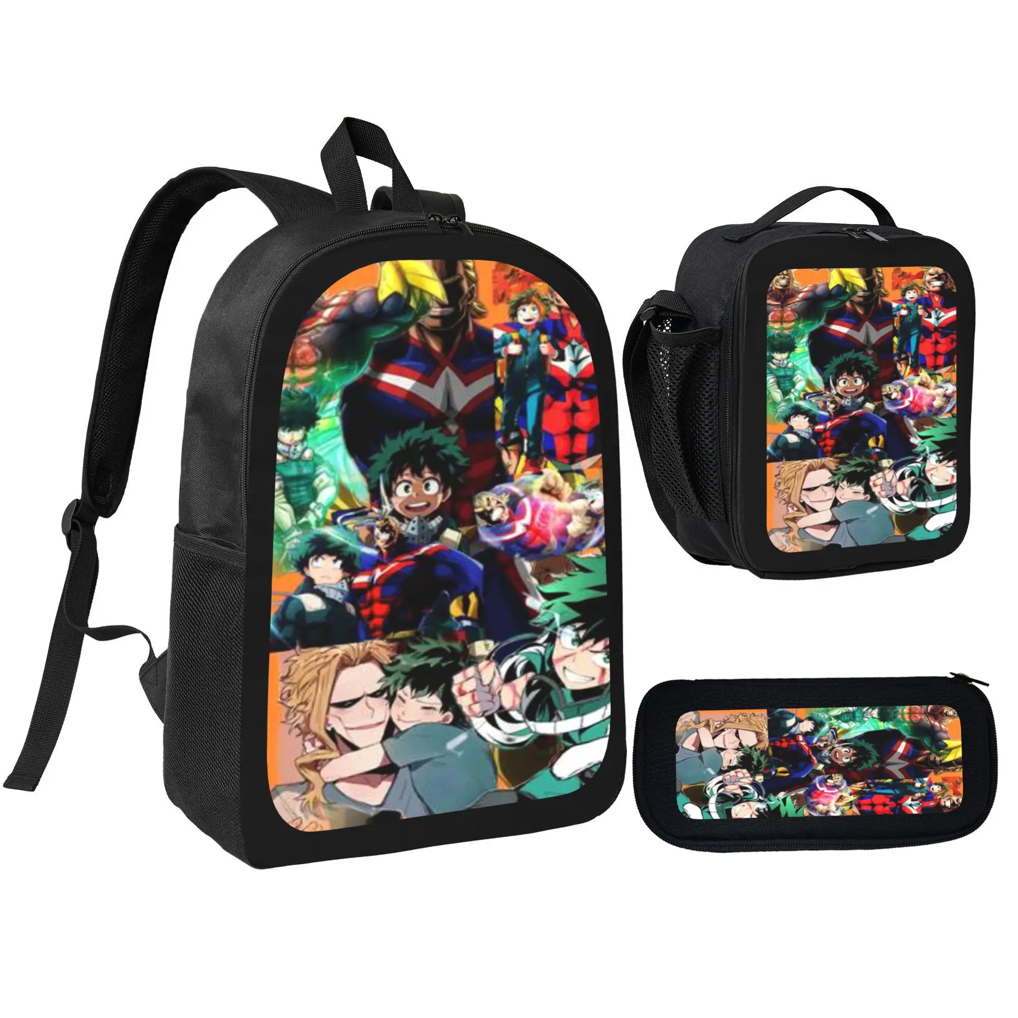 3pcs my hero academia2 Unisex Large Capacity Backpack, Cool Anime school bag set for girls boys, Adjustable Shoulder Straps, Casual, Daily  Backpack, Lunch Bag, and Pencil Case, Perfect Gift