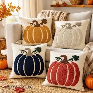 Autumnal Pumpkin Decorative Pillow, Soft Textile Material, 4 Color Options, 45x45cm Size, Ideal for Living Room & Bedroom Decoration
