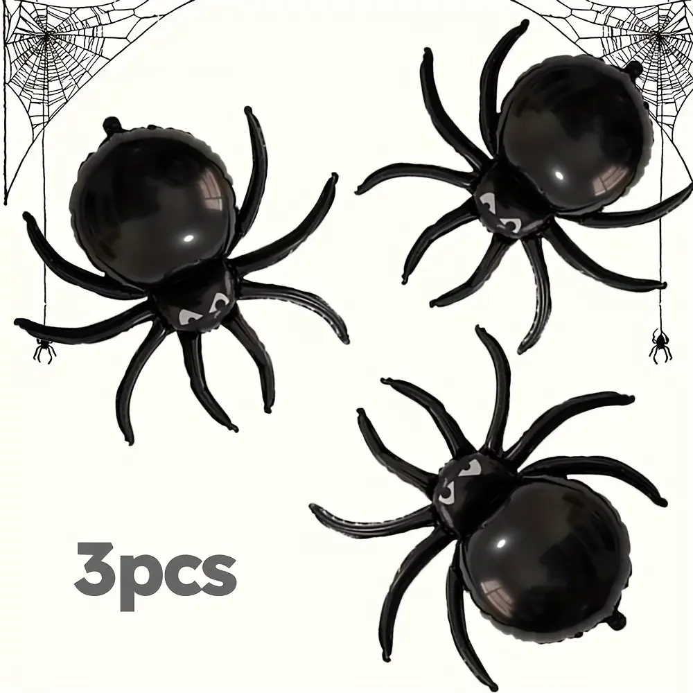 Three-Pack Large 3D Spider Balloons, Realistic Spider Design with Legs, Perfect for Indoor/outdoor Party Decorations, Halloween, Birthday, Christmas, Easter