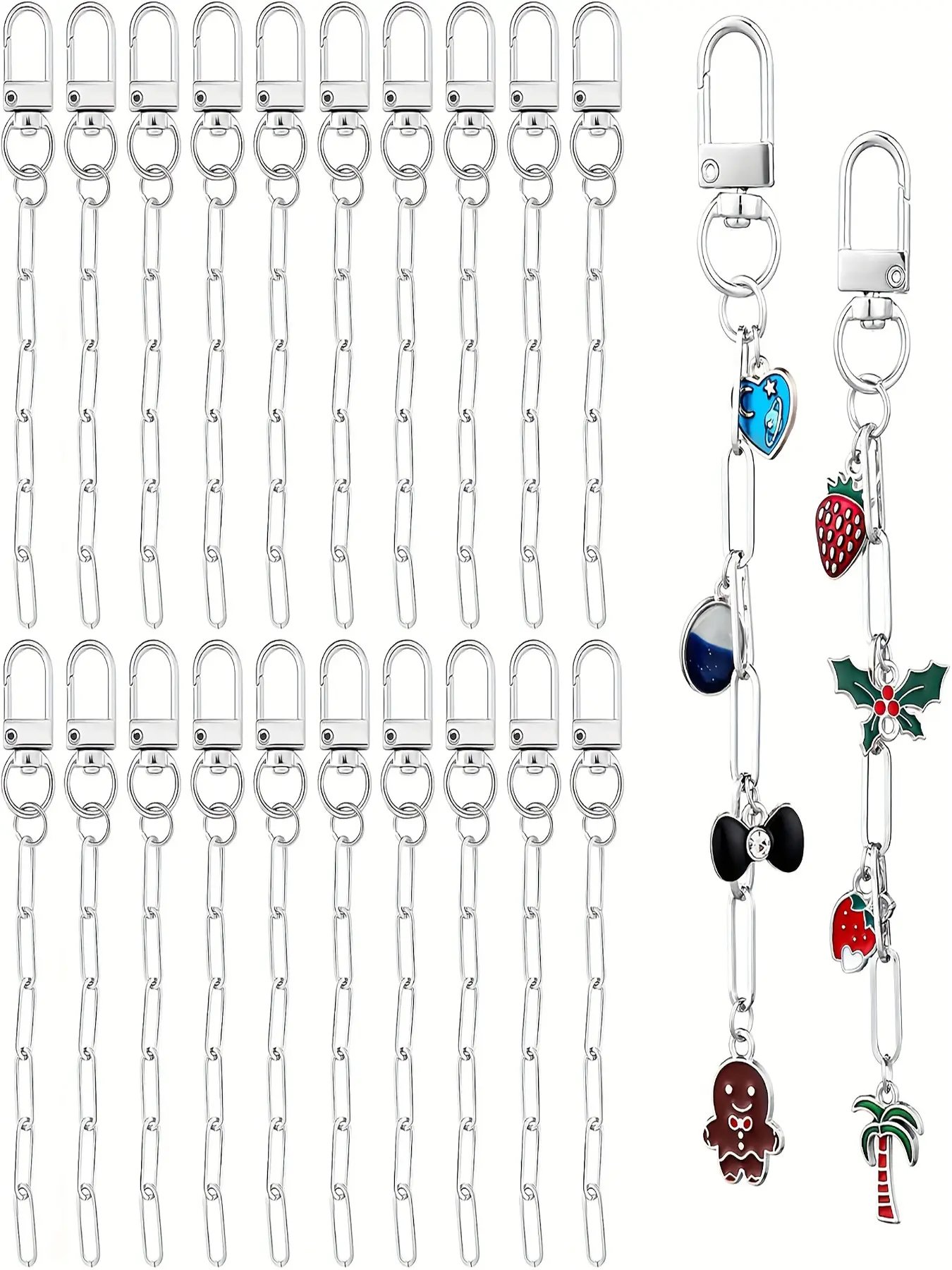 20 Sets Keychain Making Kit, Metal Keychain with Keyring, Rotating Spring Hook, Lobster Claw Buckle, Extension Chain, DIY Craft Supplies