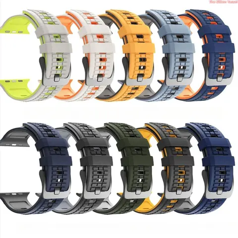 EYWXND Men’s 2-Tone Grenade Strap Silicone Smartwatch Replacement Band - Comfortable Material, Rugged Groove, Clasp Closure, 42/44/45/46/49mm Fit, Blue & Orange/Bright Green & White, Sports Accessory (Watch Not Included) | Smartwatch Accessories