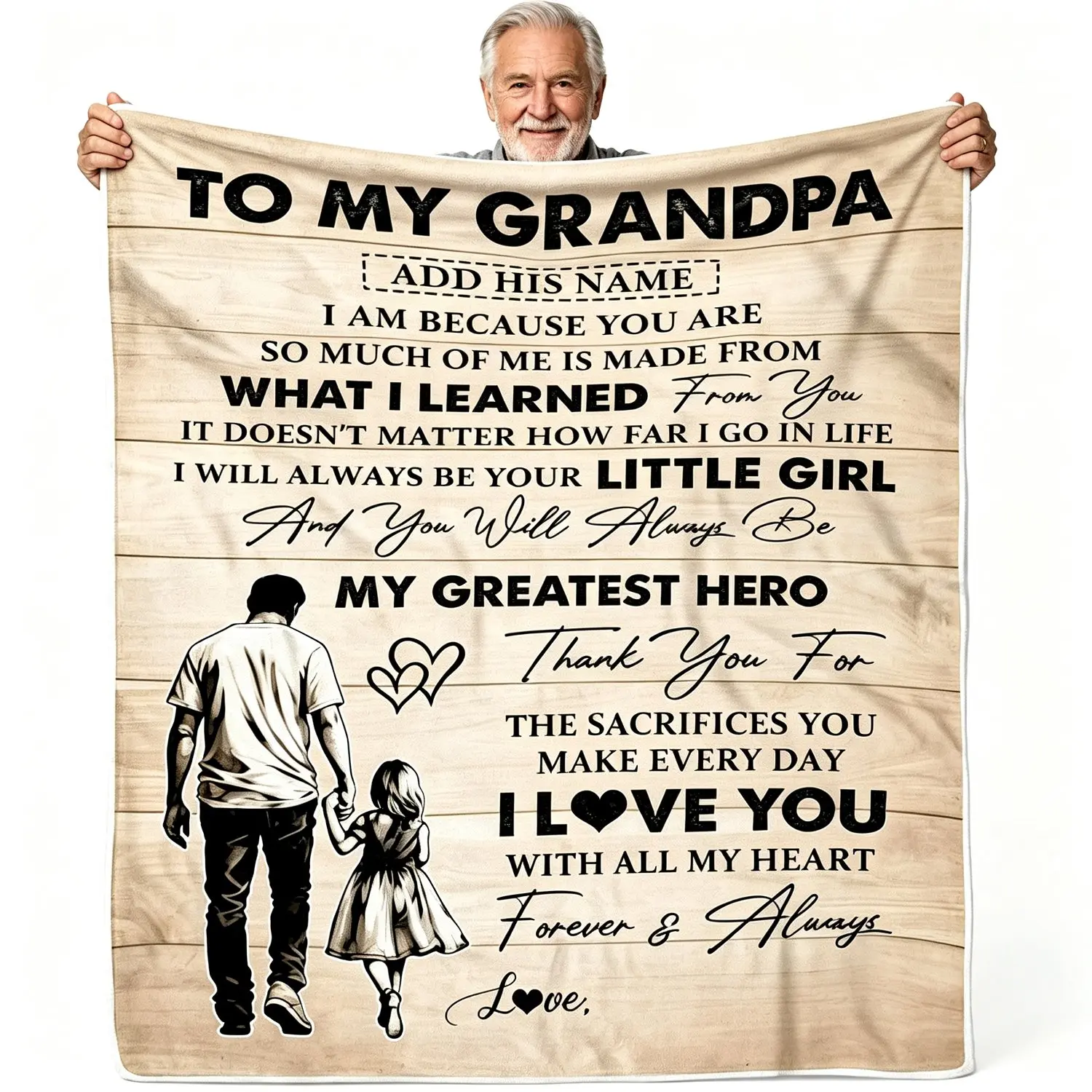 Custom Name To My Grandpa Blanket, Personalized Sentimental Flannel Throw Blanket, Unique Birthday Fathers Day Christmas Gift for Grandpa Grandfather, Sofa Bed Cozy Gift Blanket