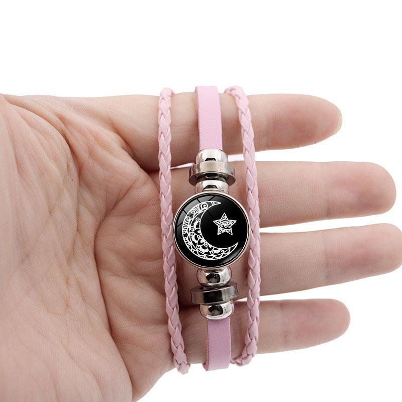 Sun & Moon Lovers Leather Bracelet Vintage Punk Multi-Layer Beaded Woven Design Couple Gift with PU Leather and Glass Accents