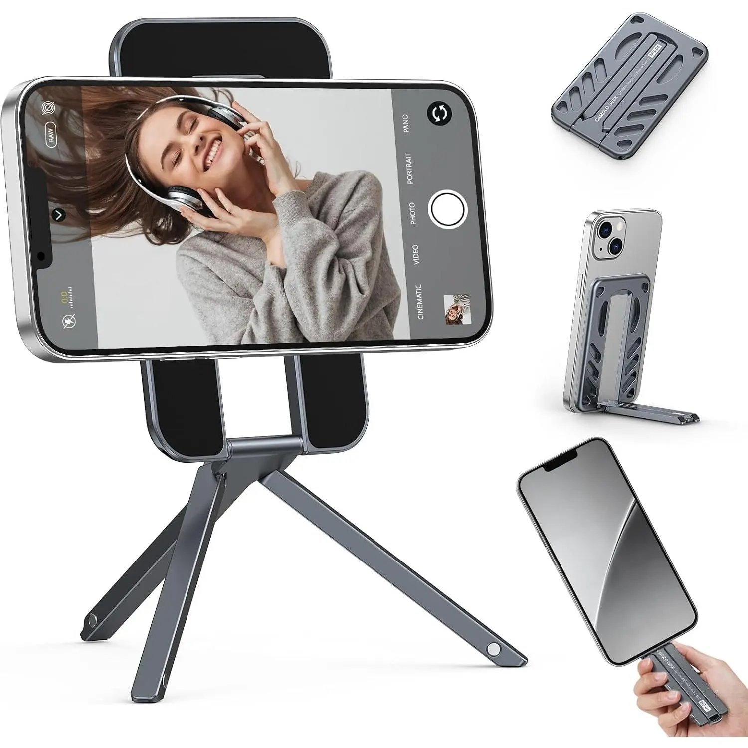 Phone Tripod Stand Selfie Stick, MG-04 Foldable Lightweight Portable Travel Mount Holder, Compatible with MagSafe for  17 16 15 14 13 12 (No Card Slot)