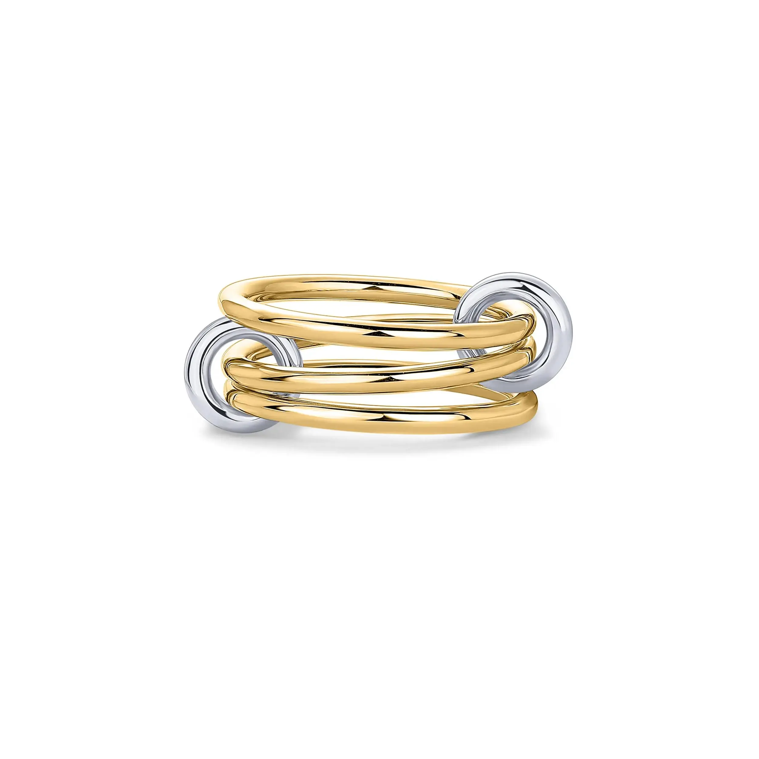 14K Gold Plated Interlocked Stackable Rings for Women - Statement Mixed Metals Multi Ring Stack - Cubic Zirconia Two-Toned Connected Bands Stacking Jewelry
