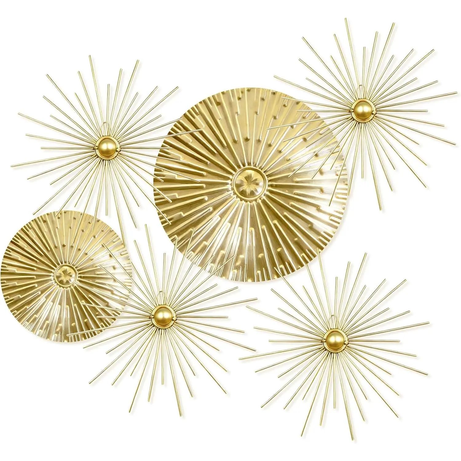 Yudlto 6 Pcs Gold Wall Decor Set, Modern Metal Starburst Radial Plate Wall Art, Gold Metal Hanging Decor for Living Room Bedroom Bathroom Office