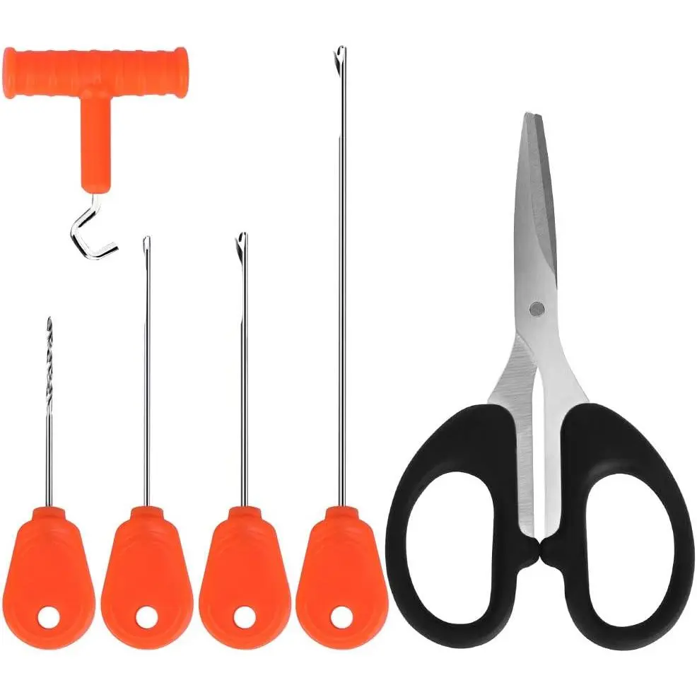 Carp Fishing Baiting Rigs Tool Kit Set,  6 in 1 Carp Fishing Tackle Kit, Including Hook , Driller, Knot Puller, and Fishing Braid Line  for Lures  Driller