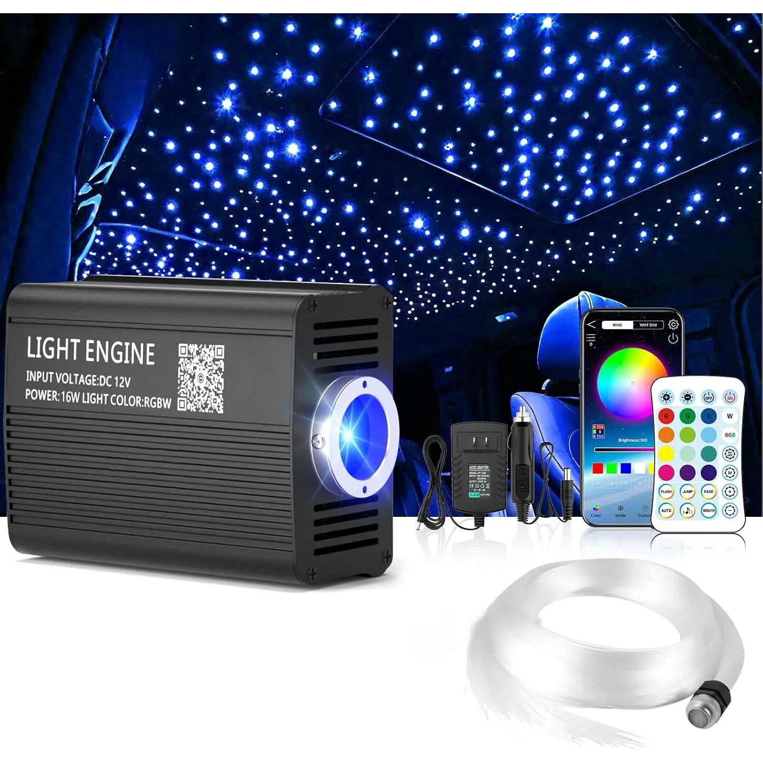 Twinkle Starlight Headliner Light-1000pcs* 0.02in* 9.8ft Fibers kit | Twinkle Effect,APP/Remote Control ,Sound Activated ,Muisc Sync ,for    Ceiling Decor