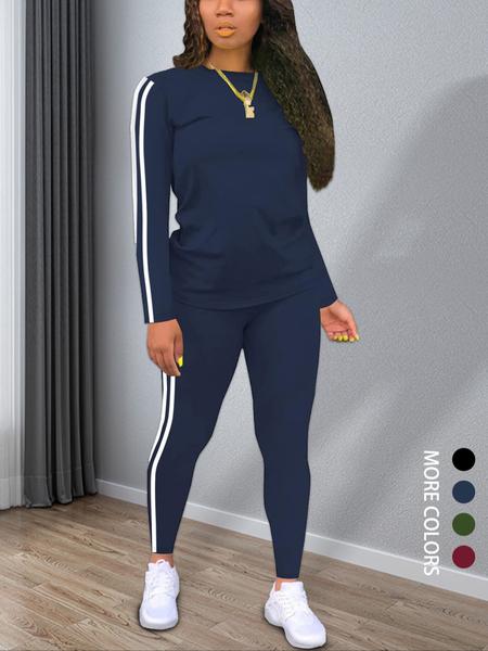 Women's Striped Print Long Sleeve Top & Pants Two-piece Set, Casual Fashion Cozy Round Neck Top & Trousers for Daily Outdoor Wear, Ladies Clothes for Spring