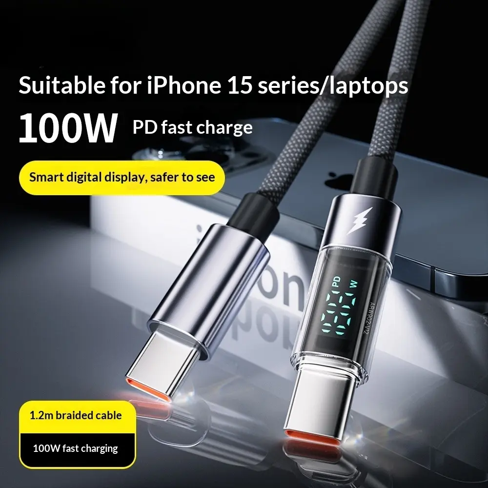 100W Smart Display Data Cable 1.2M Neutral Boxed Fast Charging USB C Cable for Laptop Phone Tablet
