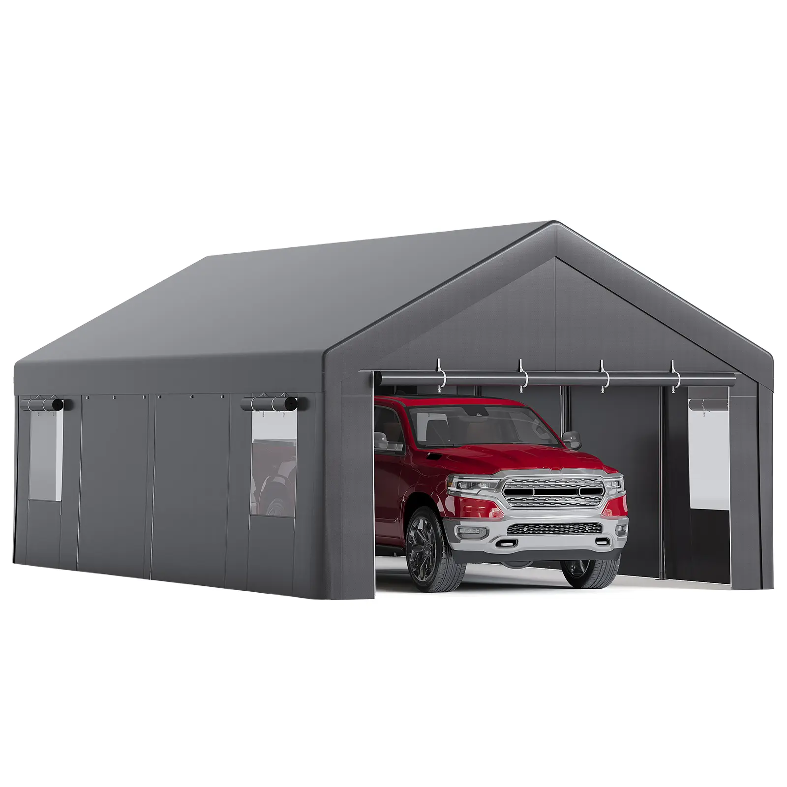 13x25FT Heavy Duty Material Portable Carport Garage Tent with Steel Frame, Roll-Up Windows, Removable Sidewalls & Doors, All-Season Waterproof Large Size Canopy for Truck, Boat, Outdoor Parties