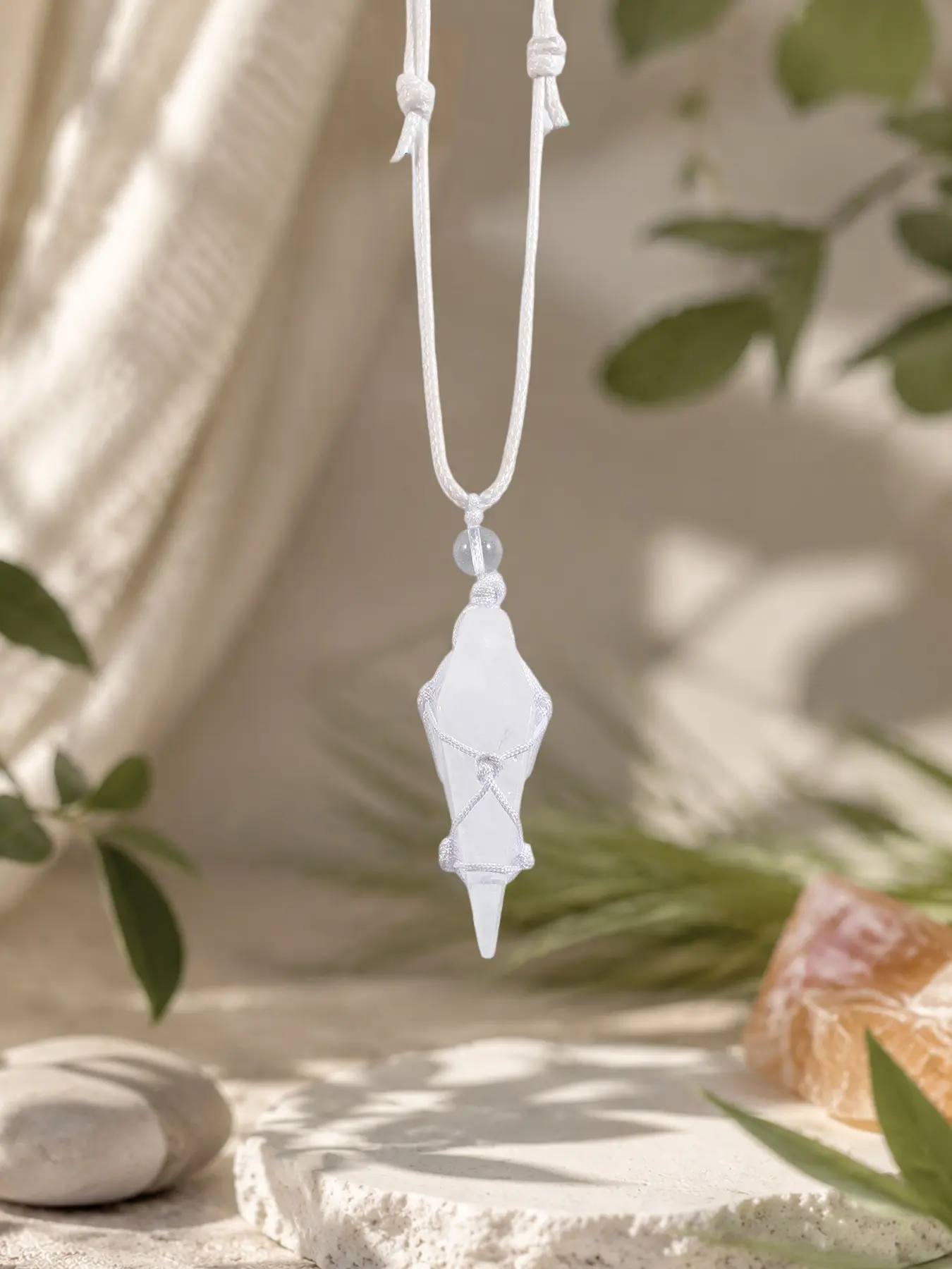 Natural Healing Crystal Pendulum Necklace, Handwoven Rope Energy Purification Spiritual Jewelry, Perfect Gift for Crystal Lovers