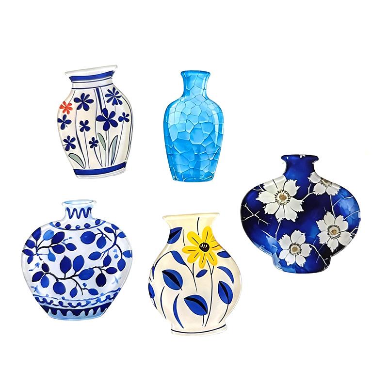 5 Vase Refrigerator Magnets Cute Decorative Design Cute Mini Acrylic Vase Refrigerator Magnets, can hold flowers, funny mini vase magnets, for refrigerator decoration, office, kitchen, storage cabinets, whiteboard, gift