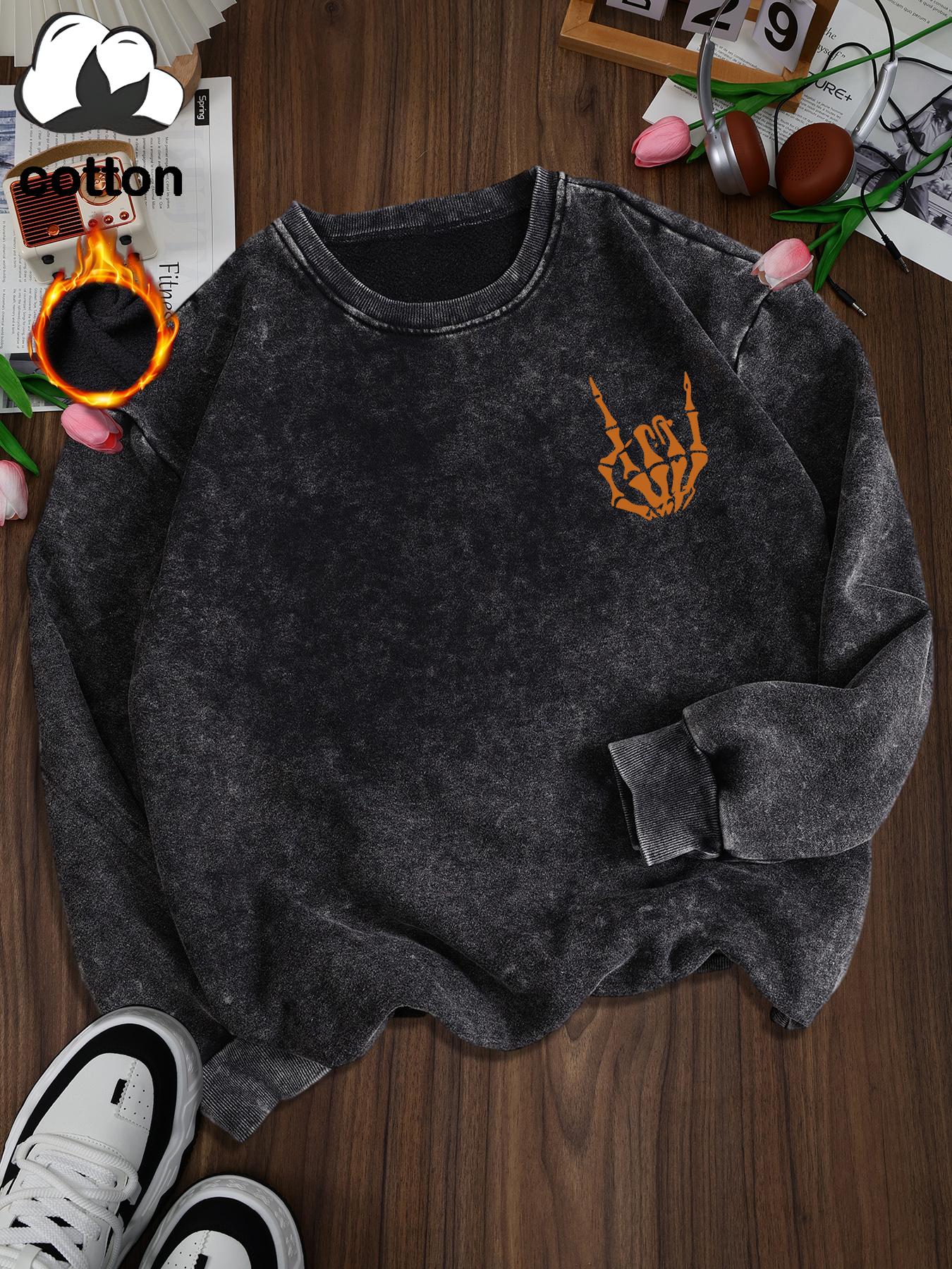 Women's Casual Vintage Wash Cotton Pullover Sweatshirt, Round Neck Long Sleeve Fleece Lined Hoodie for Fall Winter Halloween Fashion