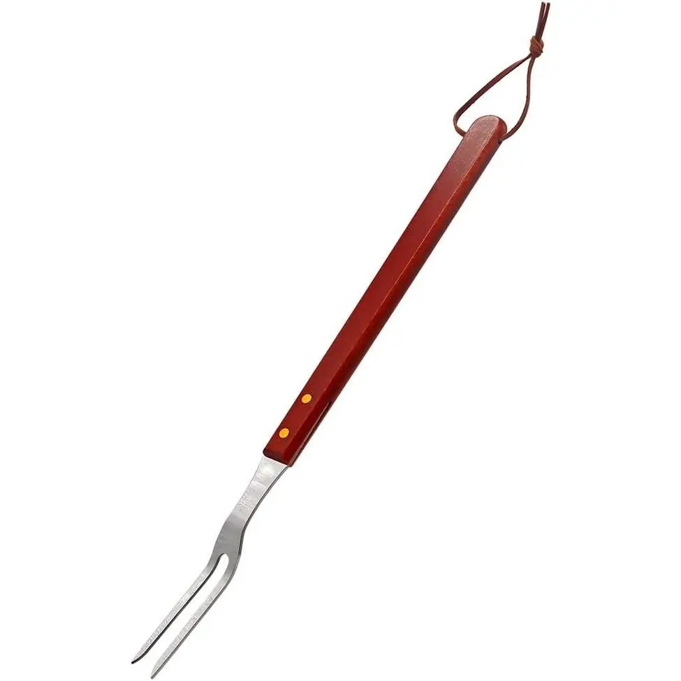 Stainless Steel Carving Fork Barbecue Meat Fork Camp Cooking Tool with Wooden Handle 18 inches