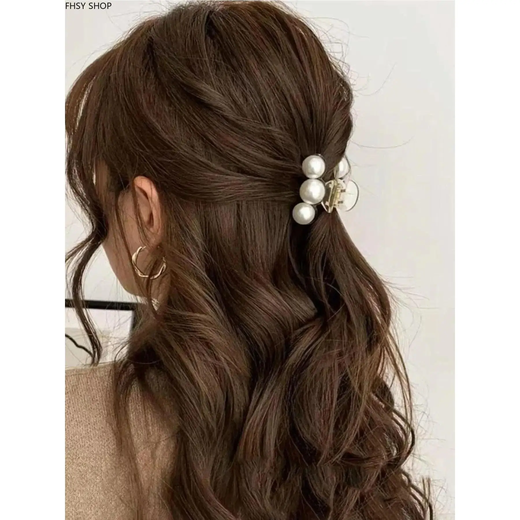 Women's Dainty Pearl Hair Claw Clip, Minimalist Headwear with Faux Pearl Accent, Fashion Hair Accessory for Party & Casual Daily Use, Dainty Pearl Hair Clips