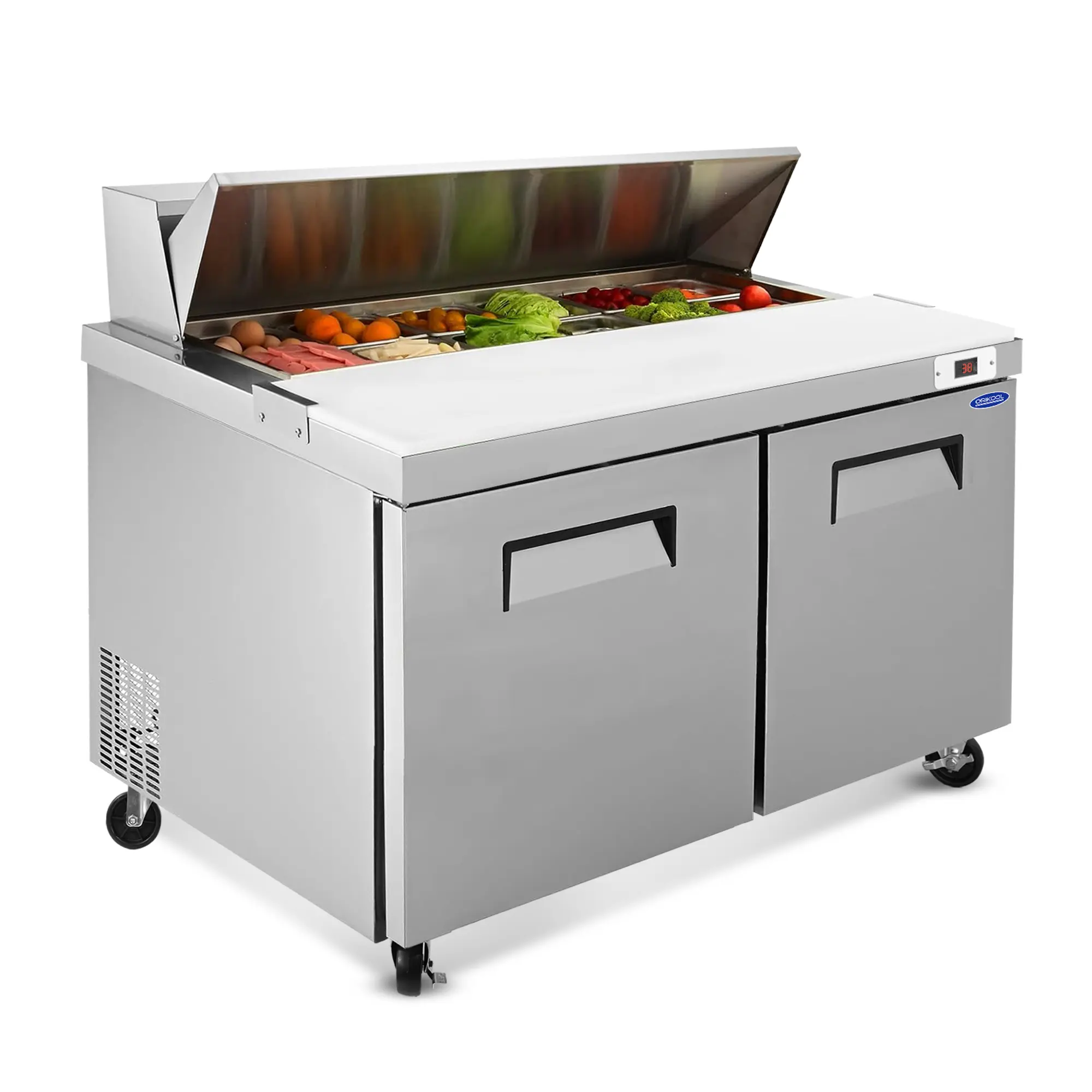 ARCH Orikool 60 Inch Commercial Sandwich Salad Prep Table Refrigerator with Butcher Block Cutting Board, Protection Lid, Cold Storage, ETL Certified, Stainless Steel Workstation for Restaurant Kitchen Food Service, Living Room Table for Sofa Side