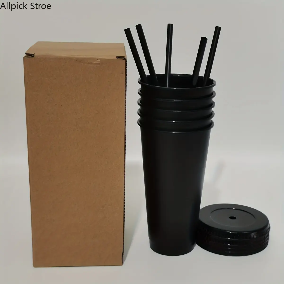 5-Pack 24oz Reusable Leak-Proof Solid Color Plastic Tumblers with Silicone Straws and Lids, Portable Water Bottles for Iced Coffee, Travel Use