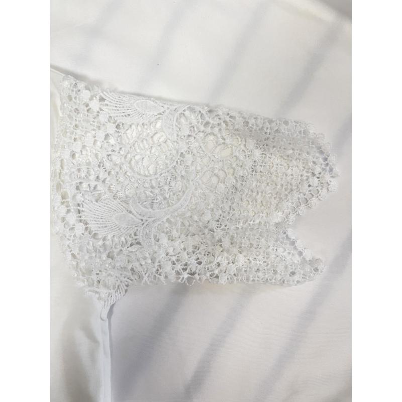 Elegant Plus-Size White V-Neck T-Shirt with Lace Detailing,Short Sleeve,Semi-Sheer Summer Top for Women,Plus Size Blouses Collar Fabric Spandex Casual