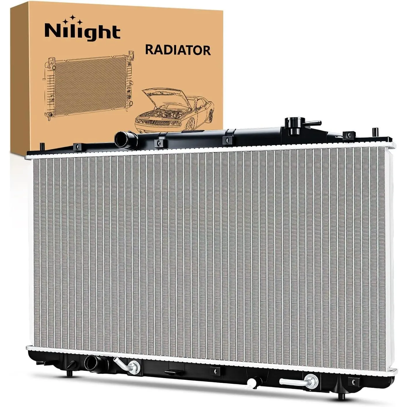 Nilight 116% Leak Tested 1x New Complete Radiator Assembly for 2008-2012 Honda Accord 2.4L L4, 2012-2015 Crosstour 2.4L L4, Acrylonitrile Butadienestyrene, Replace# 19010R70A51