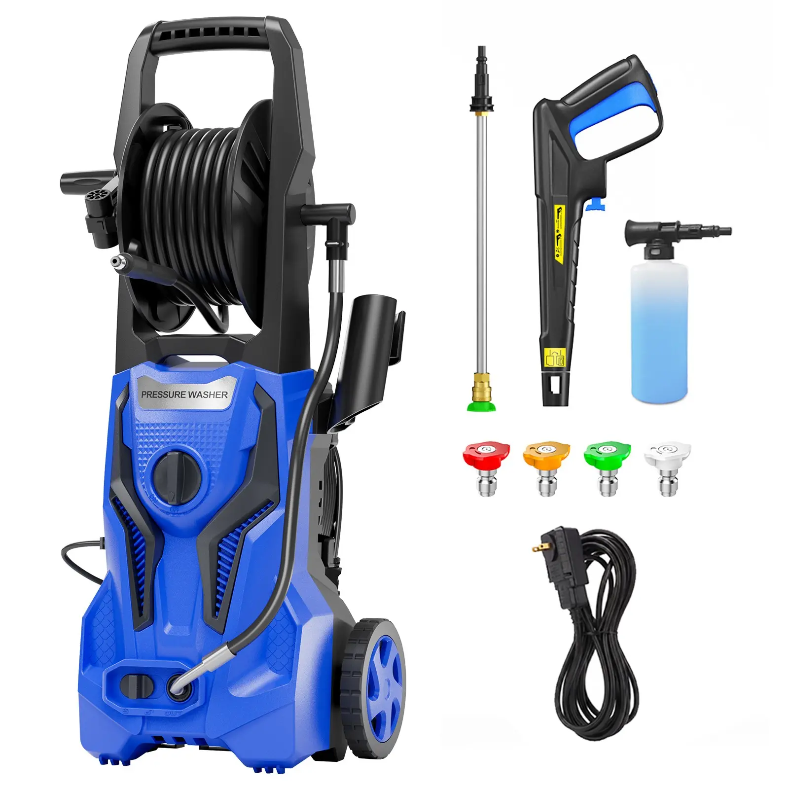 Electric Pressure Washer 4000PSI MAX 2.5GPM, Retractable Hose Reel, High-Pressure Multi-Surface Cleaning, Dirt, Grime Removal, with 4 Nozzle Tips, 500ML Foam Cannon, Stainless Steel Lance, Automatic Total Stop System for Car, Home Cleaning