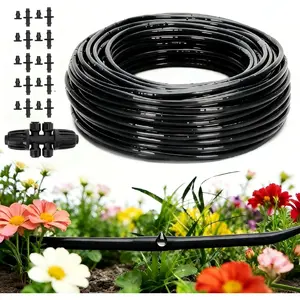 1/4" Drip Irrigation Tubing with 6" Emitter Spacing, (100 Ft Roll) Hydroponics Dripline, 1/4" Drip Irrigation Fittings Included, Drip Line for Irrigation, Window Boxes and Greenhouses (Black)